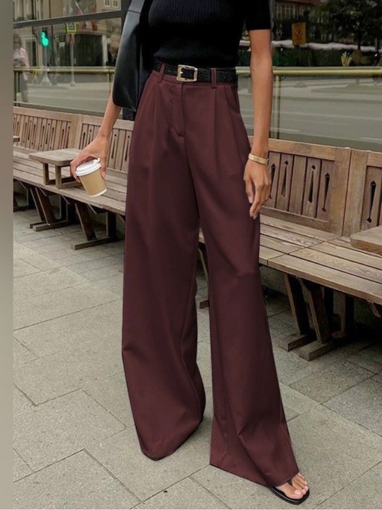Commense Pants - COMMENSE burgundy Wide Leg Pants pleated no belt M NWT